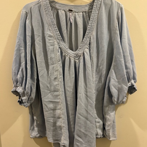 Free People Blue Catch Me‎ If You Can Oversized V-Neck Sz XS - Picture 3 of 8